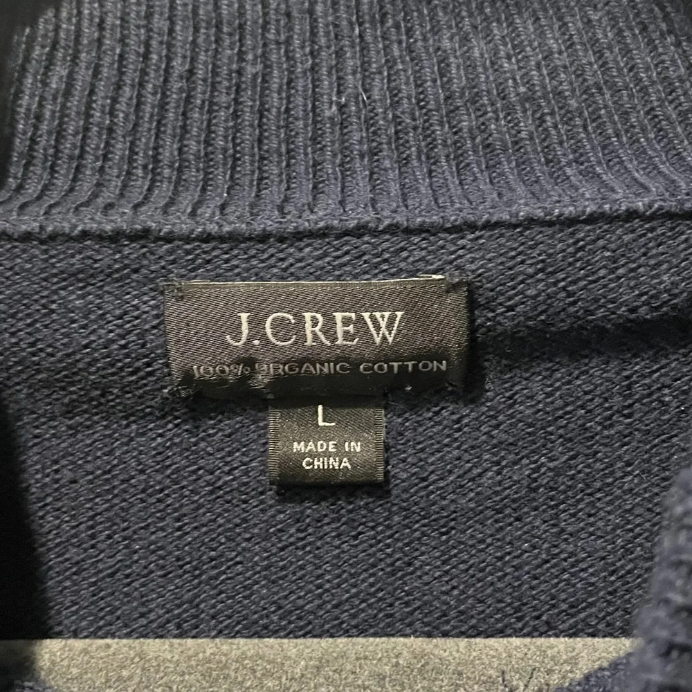 J Crew Organic Cotton Half Zip Pullover Sweater Navy Stripe Organic Men's‎ Large
